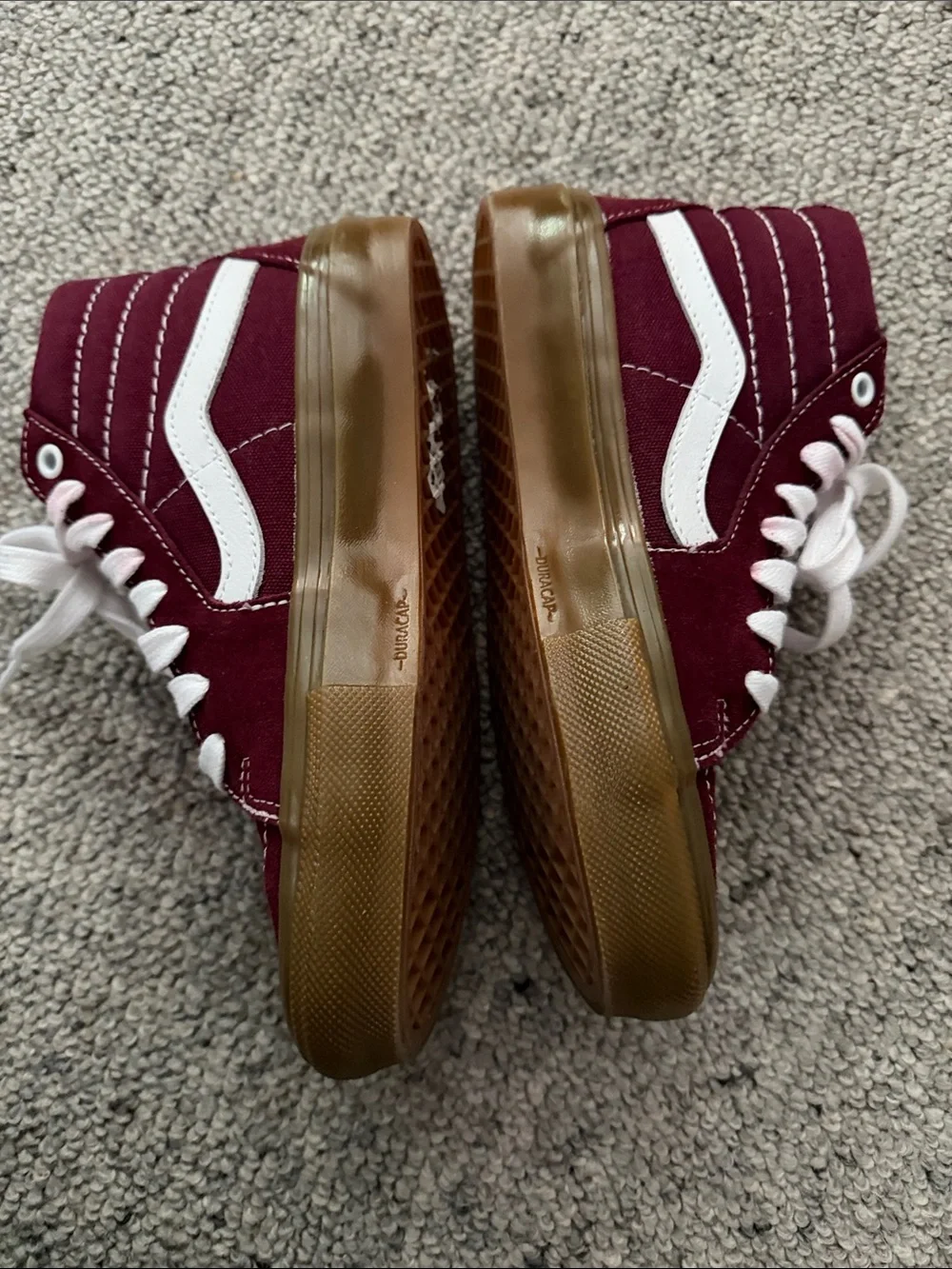 [VANS] Burgundy SK8 High-Top Gum Soled Suede Sneakers with White Stripe - Picture 5 of 7